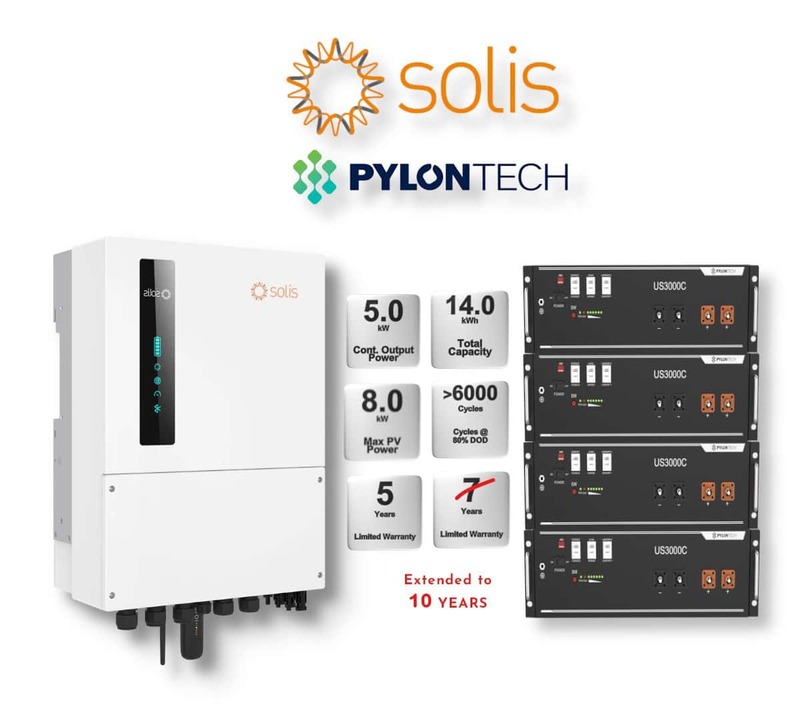 5.0 kW SOLIS S6 Hybrid - PYLONTECH Combo, c/w 4x 3.5 kWh Lithium Batteries