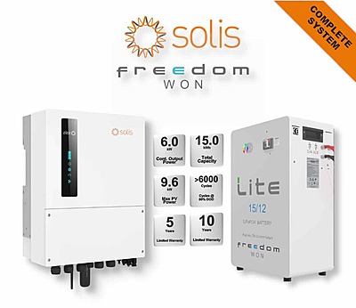 6.0 kW SOLIS S6 Hybrid - FREEDOM WON Combo, c/w 15.0 kWh Lithium Battery