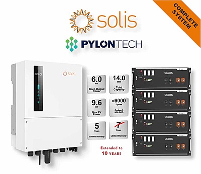6.0 kW SOLIS S6 Hybrid - PYLONTECH Combo, c/w 4x 3.5 kWh Lithium Batteries
