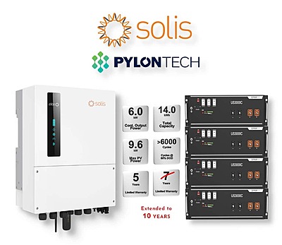 6.0 kW SOLIS S6 Hybrid - PYLONTECH Combo, c/w 4x 3.5 kWh Lithium Batteries