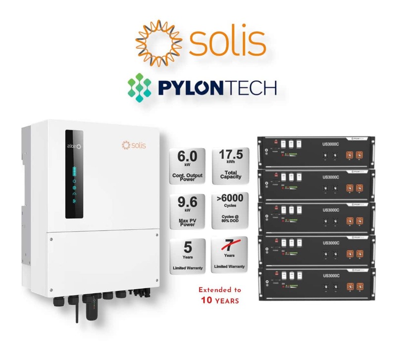 6.0 kW SOLIS S6 Hybrid - PYLONTECH Combo, c/w 5x 3.5 kWh Lithium Batteries
