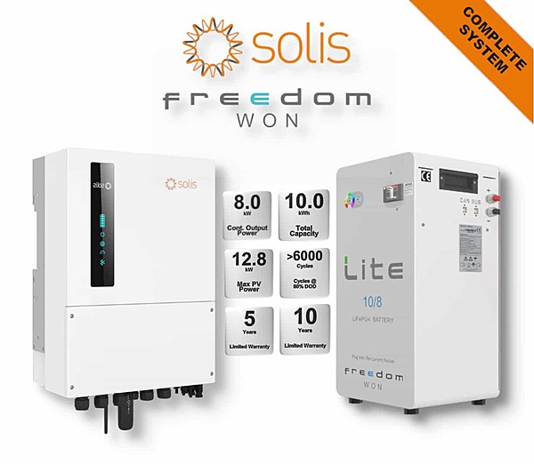 8.0 kW SOLIS S6 Hybrid Combo, c/w 10 kWh FREEDOM WON Lithium Battery