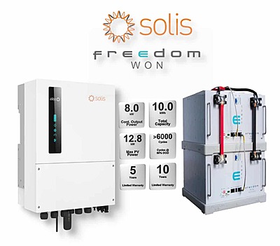 8.0 kW SOLIS S6 Hybrid Combo, c/w 2 x 5 kWh FREEDOM WON Lithium Batteries