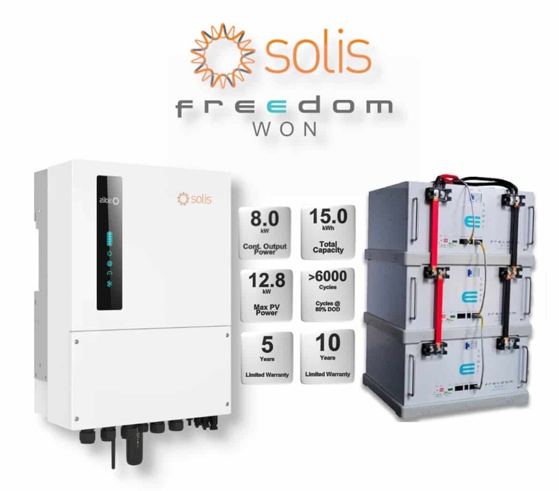 8.0 kW SOLIS S6 Hybrid Combo, c/w 3 x 5 kWh FREEDOM WON Lithium Batteries