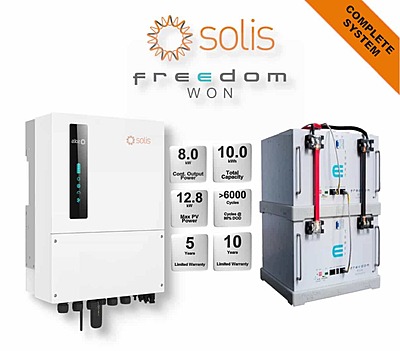 8.0 kW SOLIS S6 Hybrid Combo, c/w 2 x 5 kWh FREEDOM WON Lithium Batteries