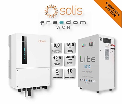 8.0 kW SOLIS S6 Hybrid Combo, c/w 15 kWh FREEDOM WON Lithium Battery