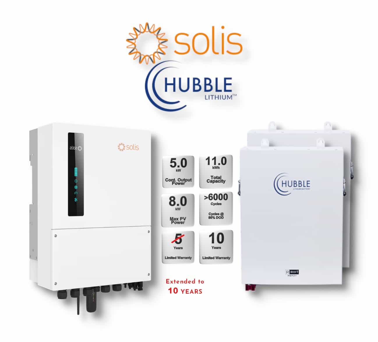 5.0 kW SOLIS S6 Hybrid - HUBBLE Combo, c/w 2x 5.5 kWh Lithium Batteries