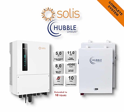5.0 kW SOLIS S6 Hybrid - HUBBLE Combo, c/w 2x 5.5 kWh Lithium Batteries