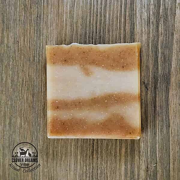 Unboxed Soul Rest goat milk soap with cream and warm brown layers