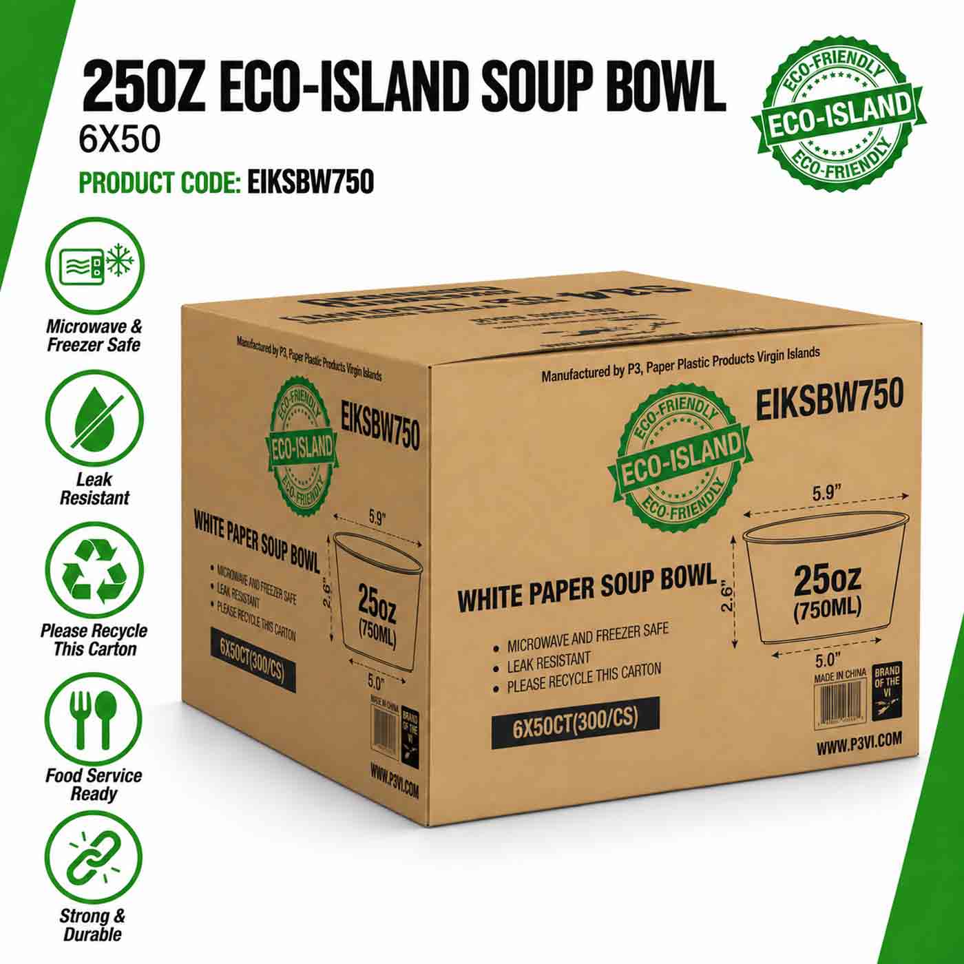 Soup Bowl 25oz (750ml) Paper White Eco-Island 6/50