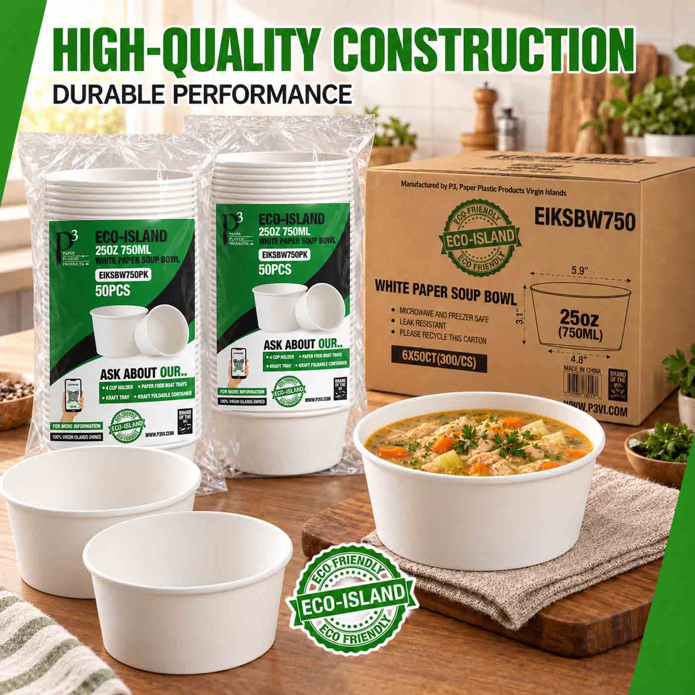 Soup Bowl 25oz (750ml) Paper White Eco-Island 6/50