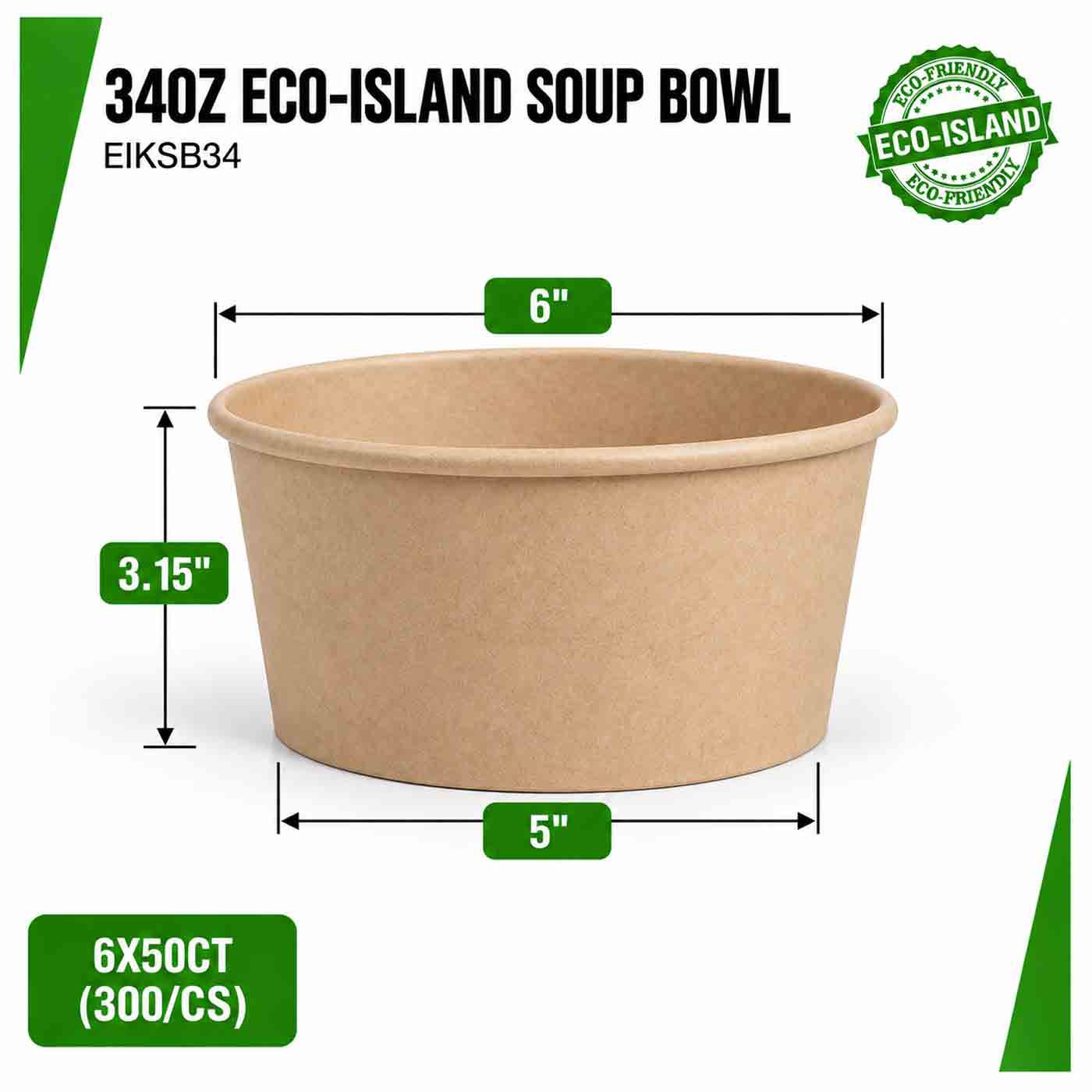 Soup Bowl 34oz (1000ml) Kraft Paper Eco-Island 6/50