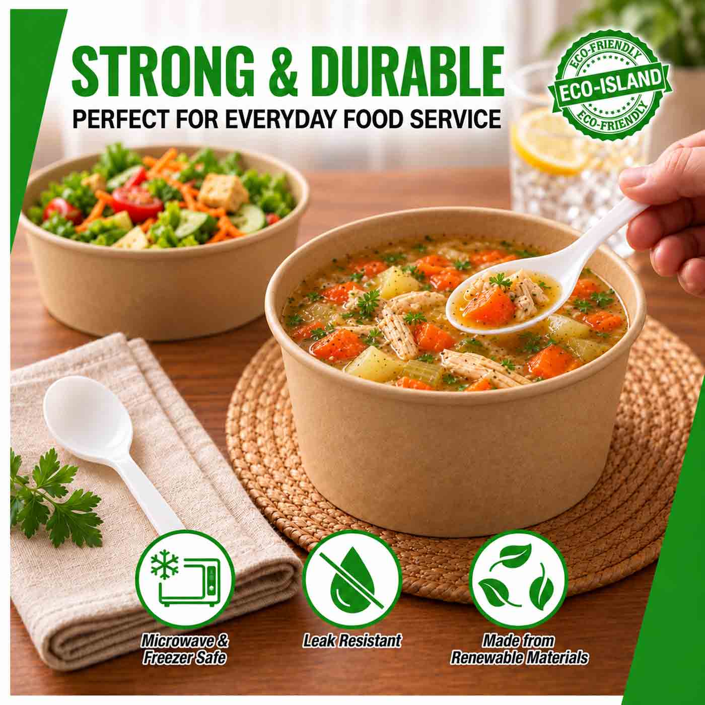 Soup Bowl 34oz (1000ml) Kraft Paper Eco-Island 6/50
