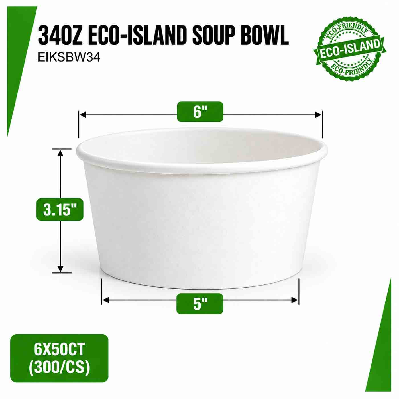 Soup Bowl 34oz (1000ml) Paper White Eco-Island 6/50