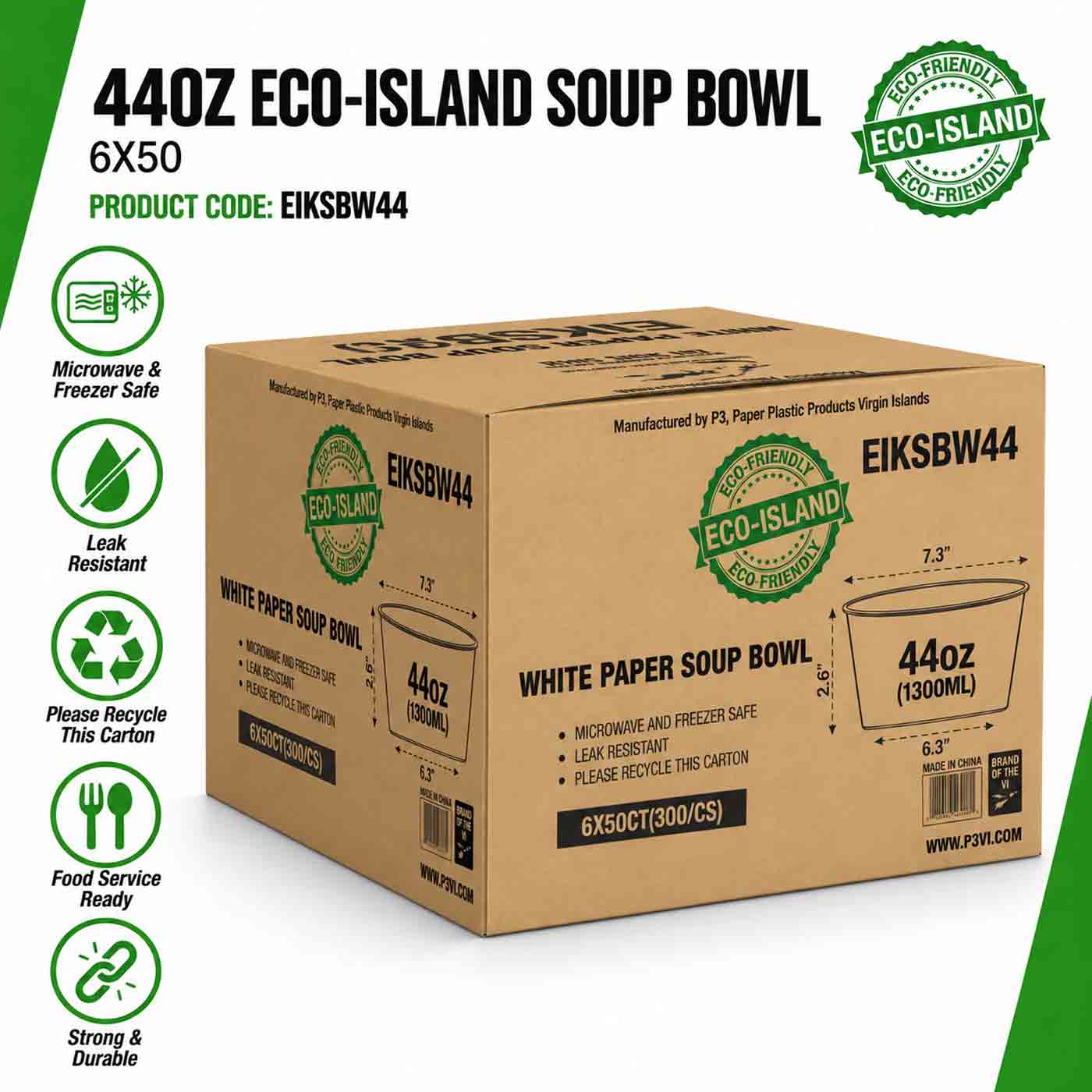 Soup Bowl 44oz (1300ml) Paper White Eco-Island 6/50