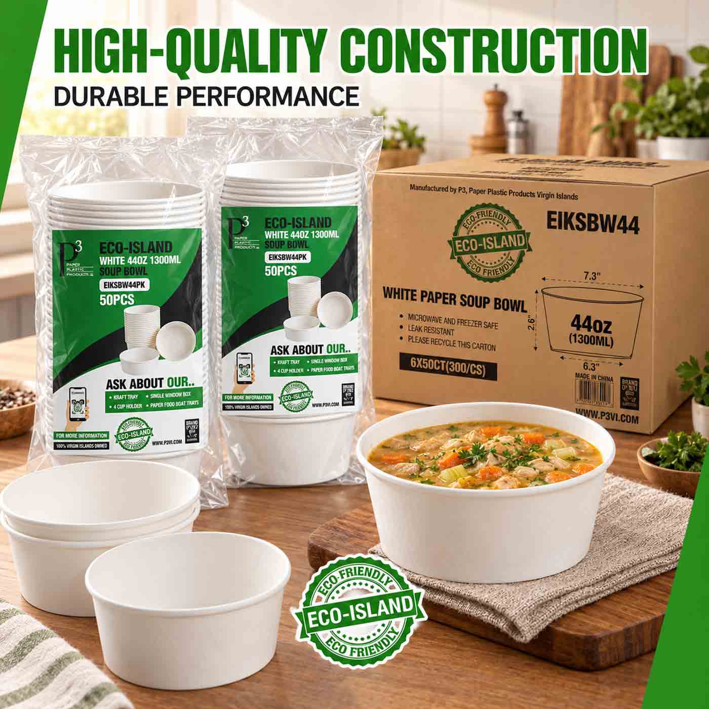 Soup Bowl 44oz (1300ml) Paper White Eco-Island 6/50