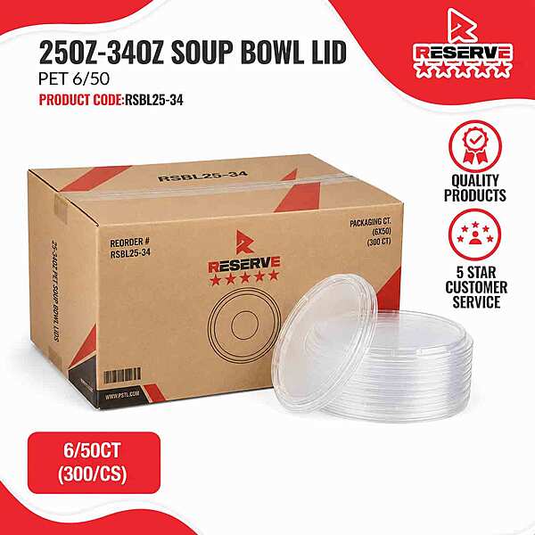 Soup Bowl Lid PET 25-34oz Reserve 6/50