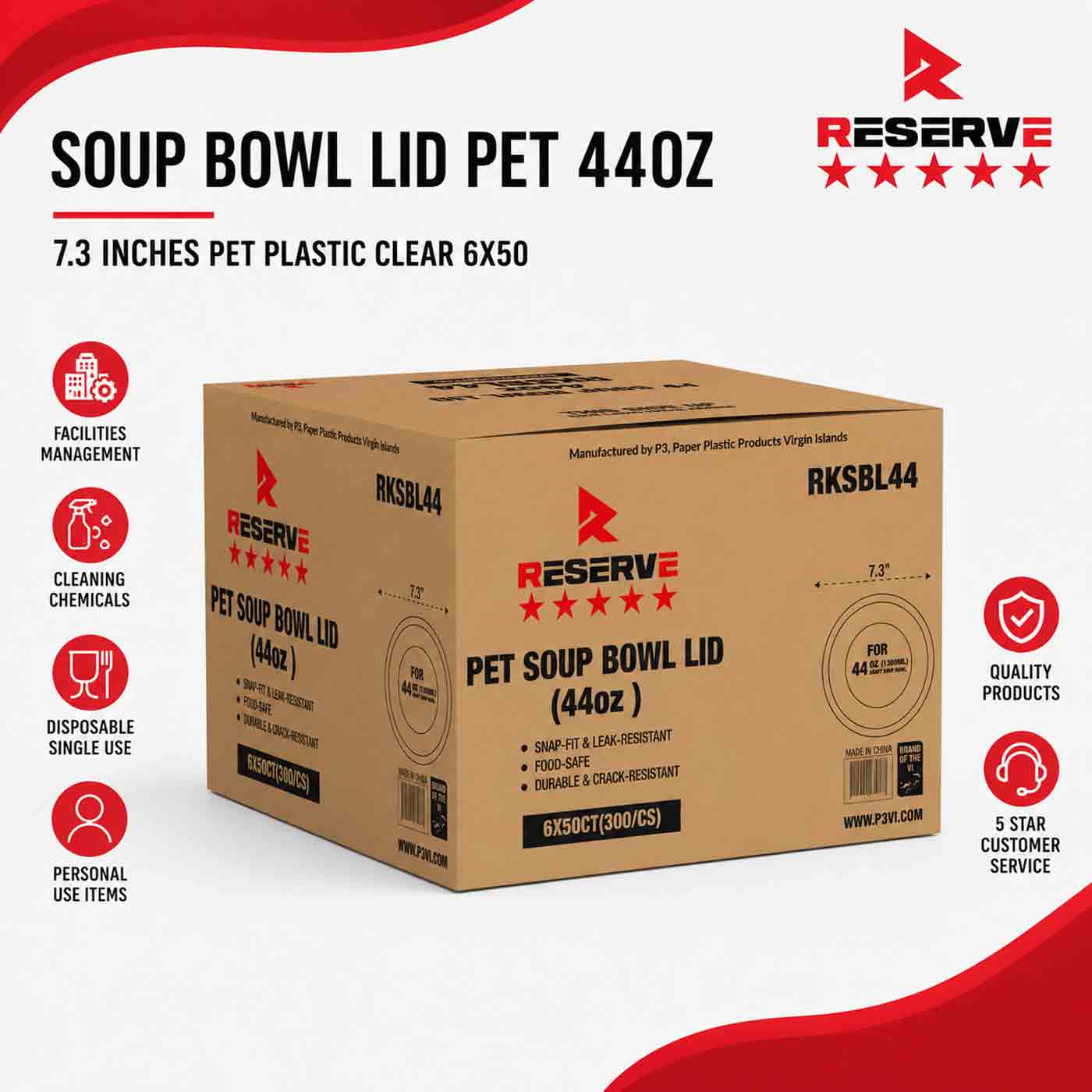 Reserve Soup Bowl Lid PET 44oz 6/50