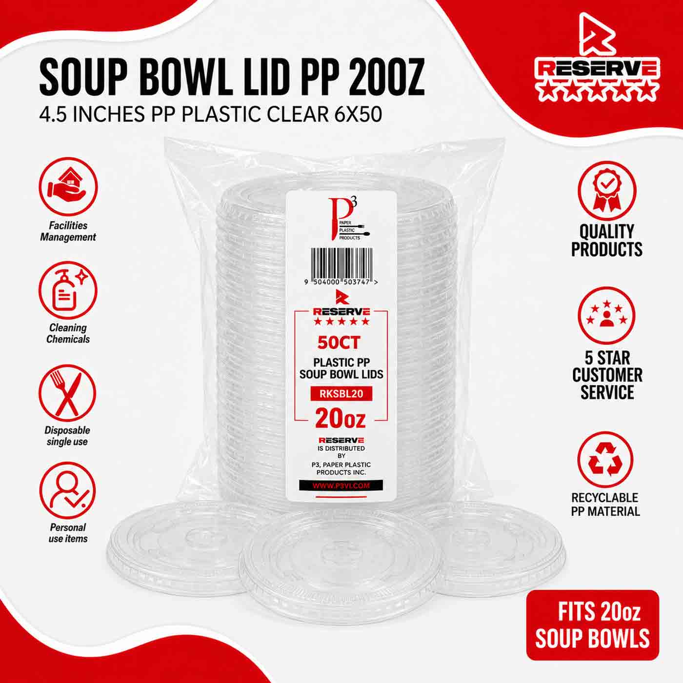 Soup Bowl Lid PP 20oz Reserve 10/50