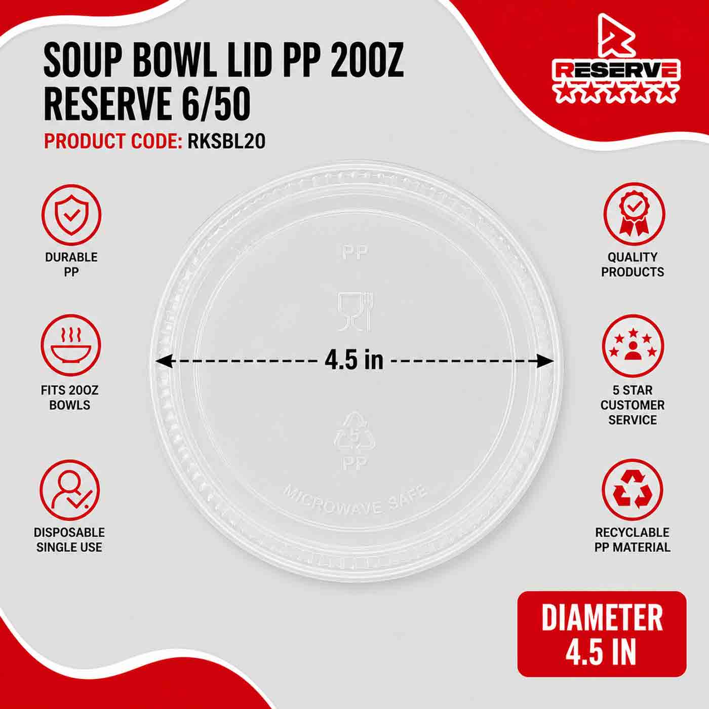 Soup Bowl Lid PP 20oz Reserve 10/50