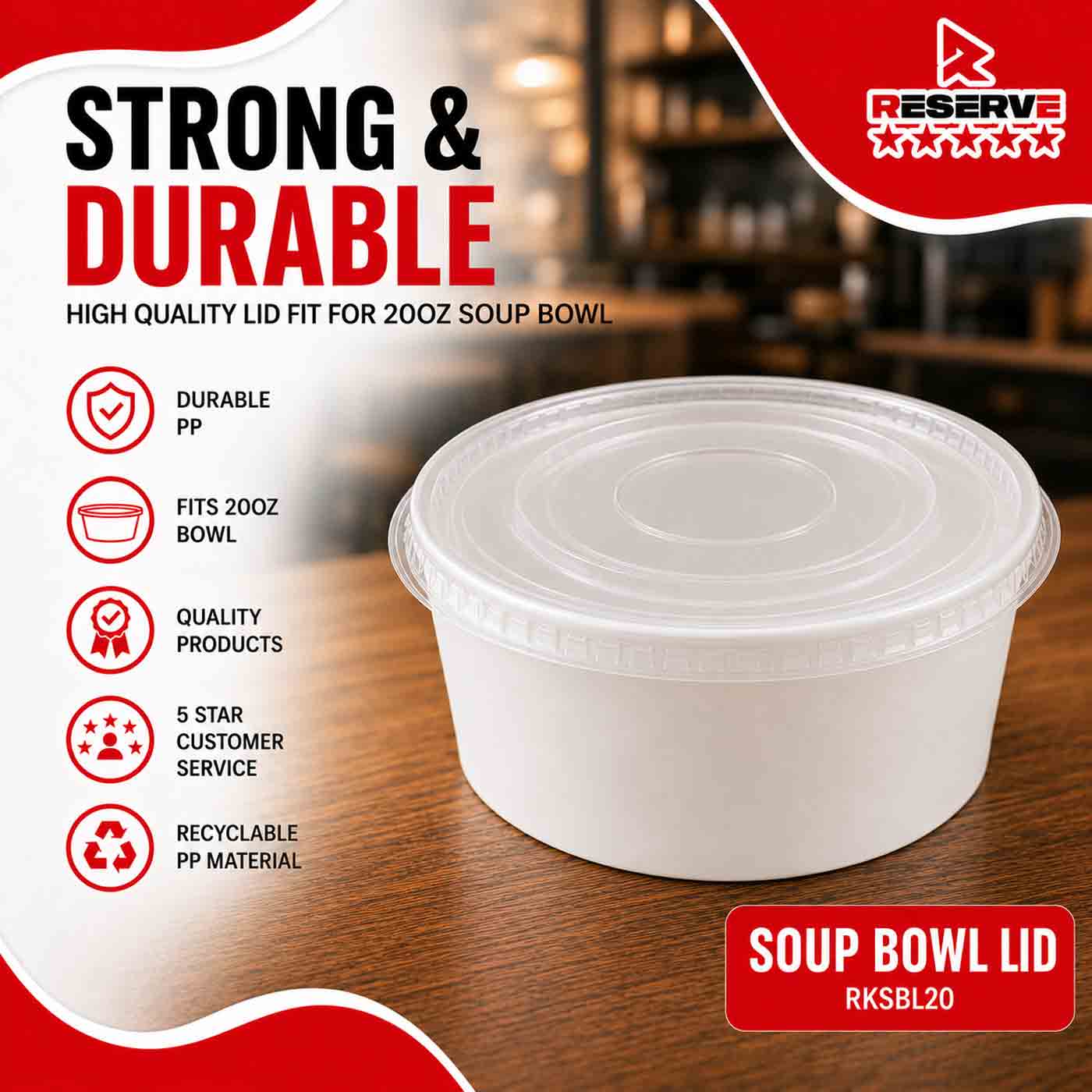 Soup Bowl Lid PP 20oz Reserve 10/50