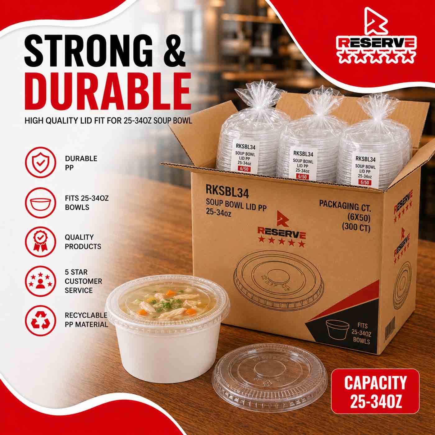 Soup Bowl Lid PP 25-34oz Reserve 6/50