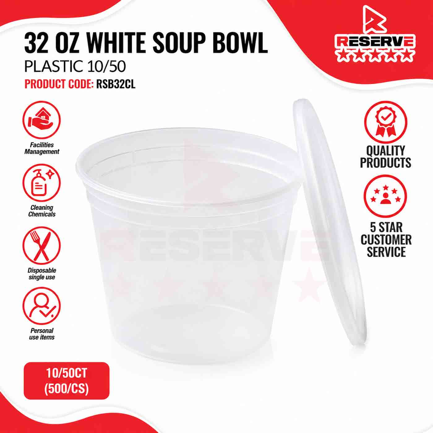 Soup Bowl P/Clr 32oz Reserve 10/50