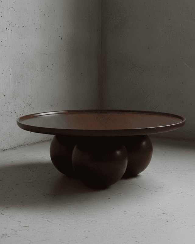 Spherical Coffee Table - Concave Wood Top, Spherical Base