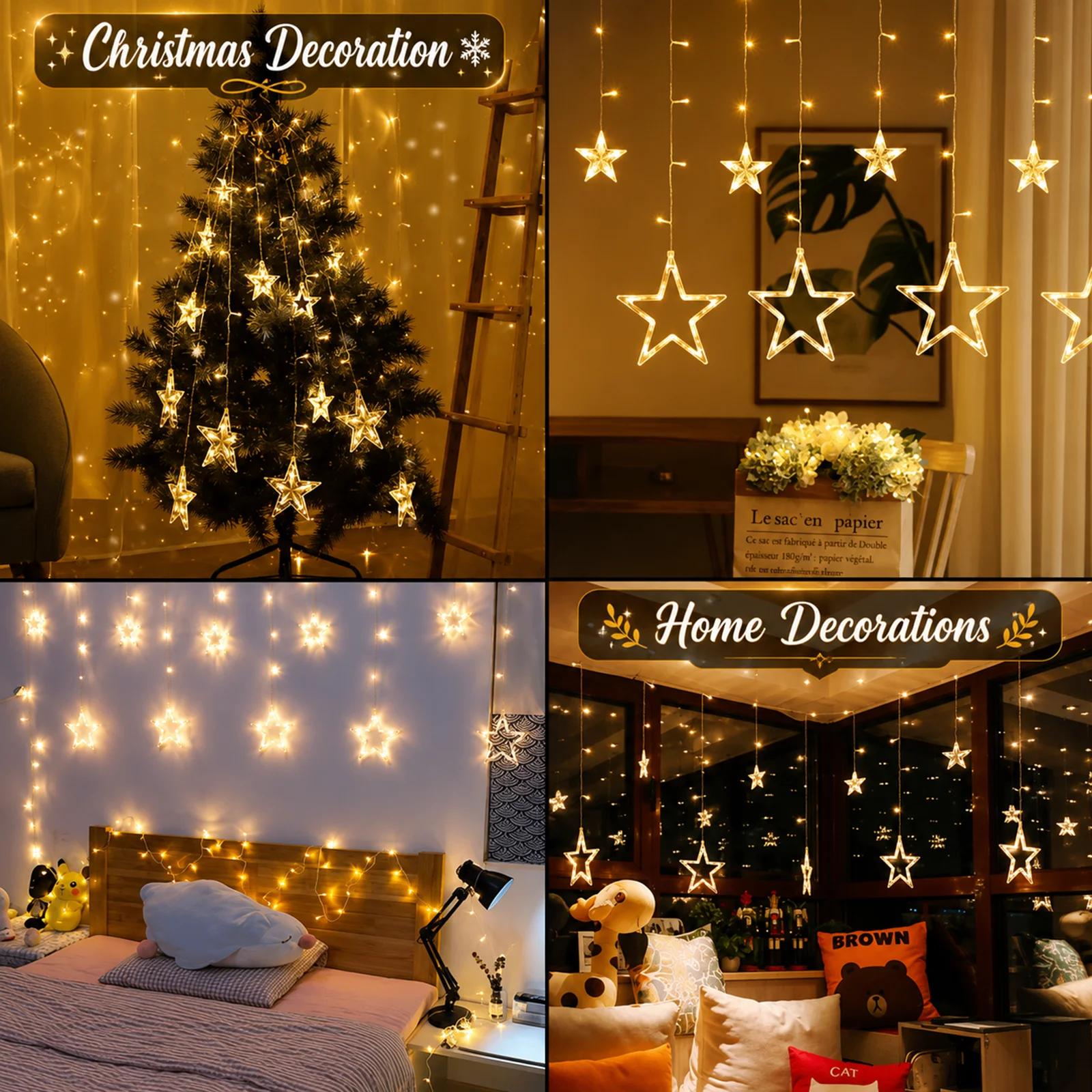 Star Curtain LED String Lights – 138 LED, 8 Flash Modes, Warm White Copper Wire Fairy Lights for Decoration - 2.5 Mtr