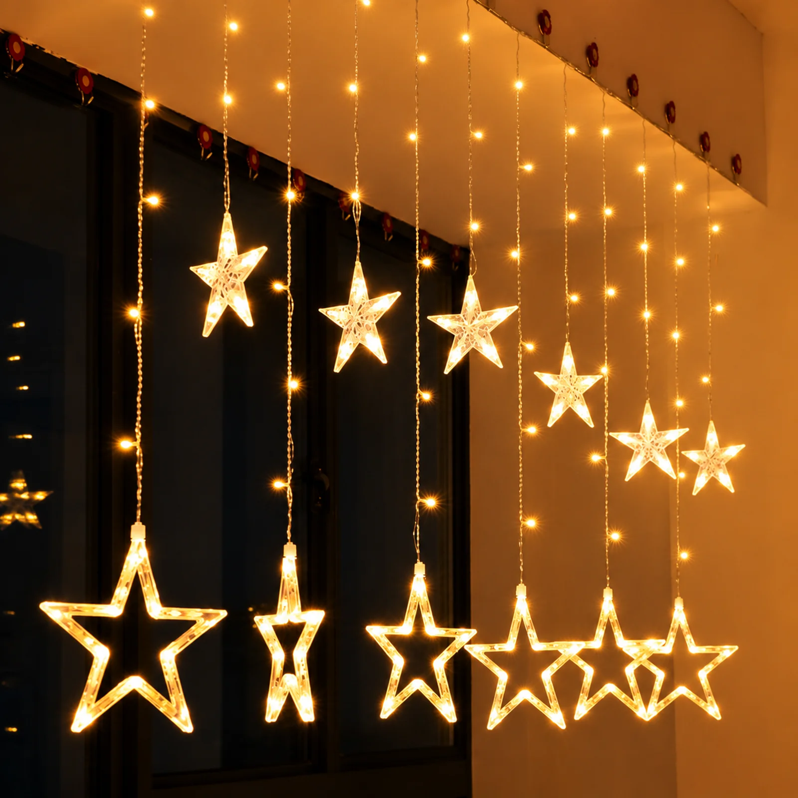 Star Curtain LED String Lights – 138 LED, 8 Flash Modes, Warm White Copper Wire Fairy Lights for Decoration - 2.5 Mtr