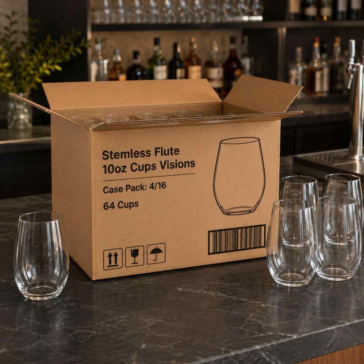 Stemless Flute 10oz Cups Visions 4/16