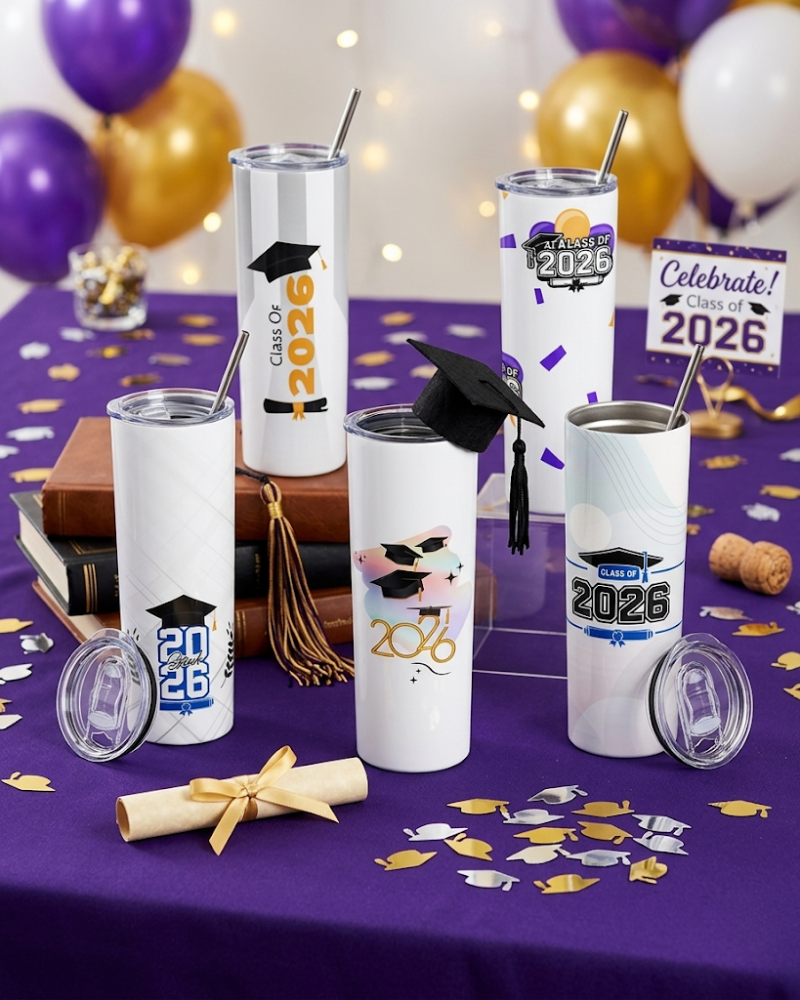 Personalized Summit Series graduation tumbler with custom school colors and Class of 2026 design