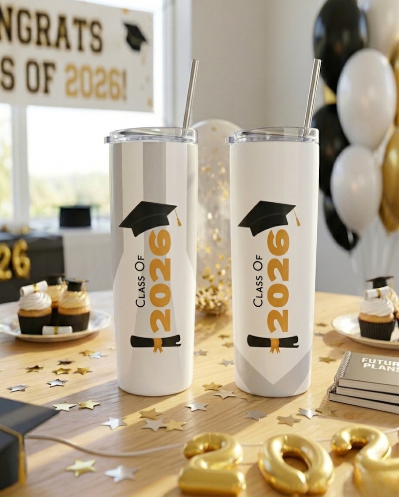 Personalized Summit Series graduation tumbler with custom school colors and Class of 2026 design
