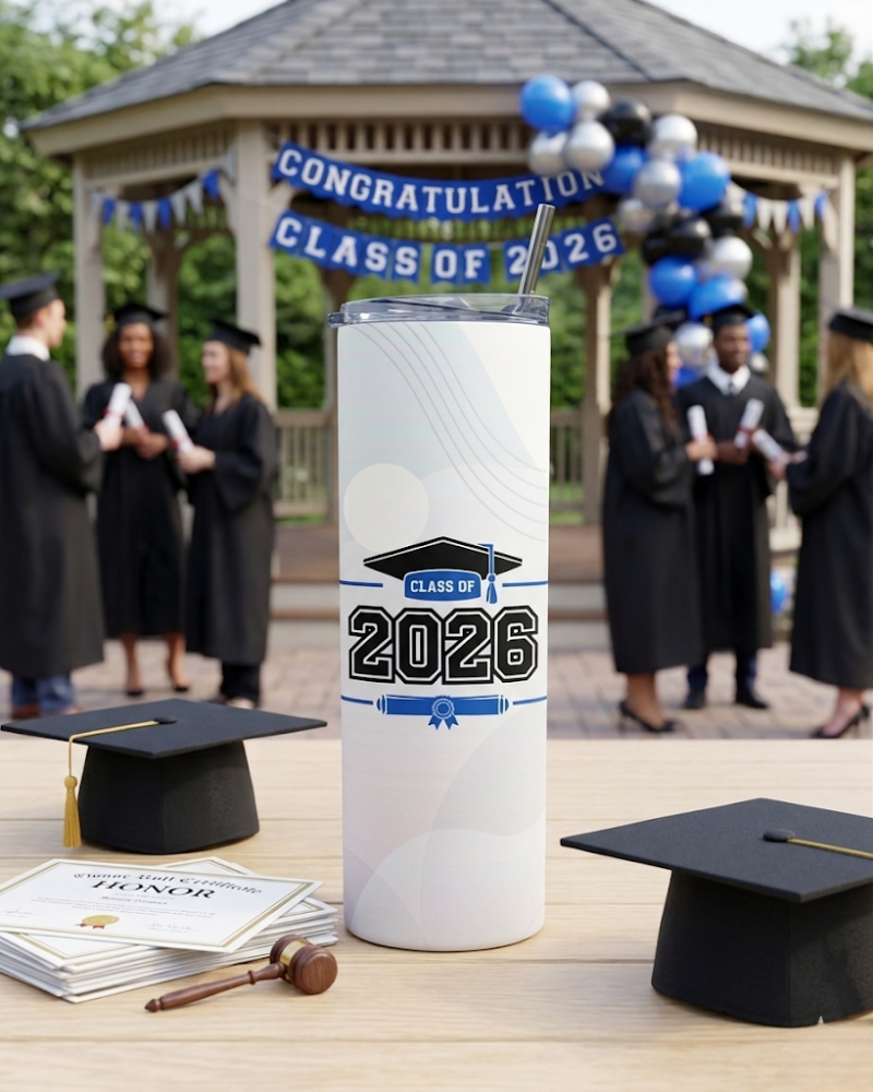Personalized Summit Series graduation tumbler with custom school colors and Class of 2026 design