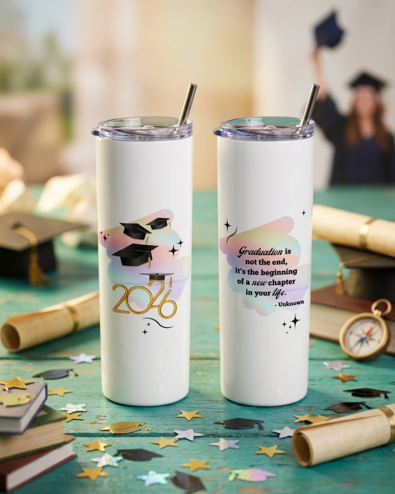 Personalized Summit Series graduation tumbler with custom school colors and Class of 2026 design