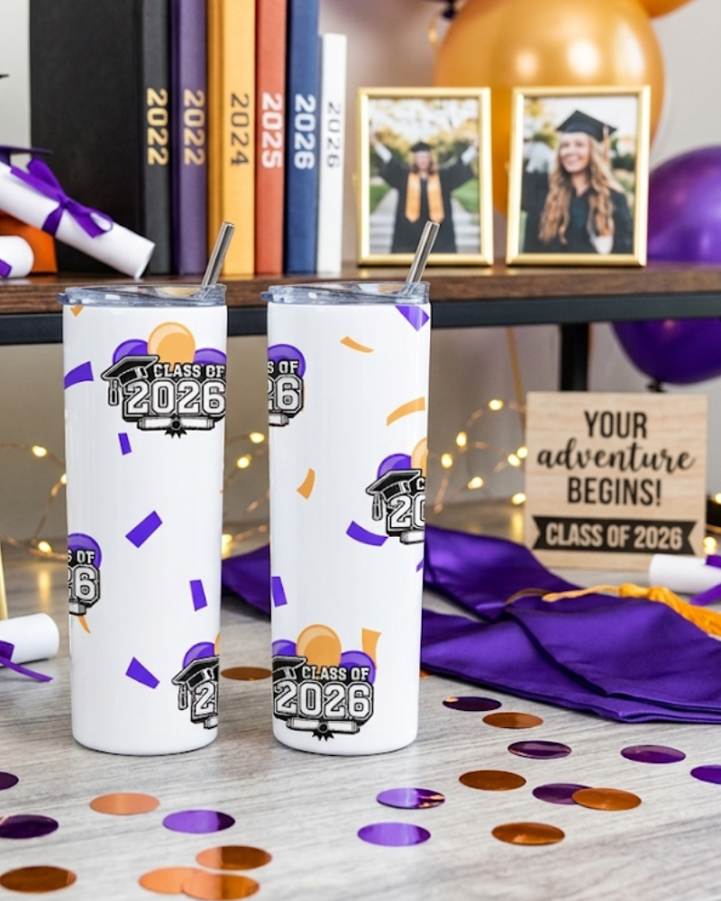 Personalized Summit Series graduation tumbler with custom school colors and Class of 2026 design