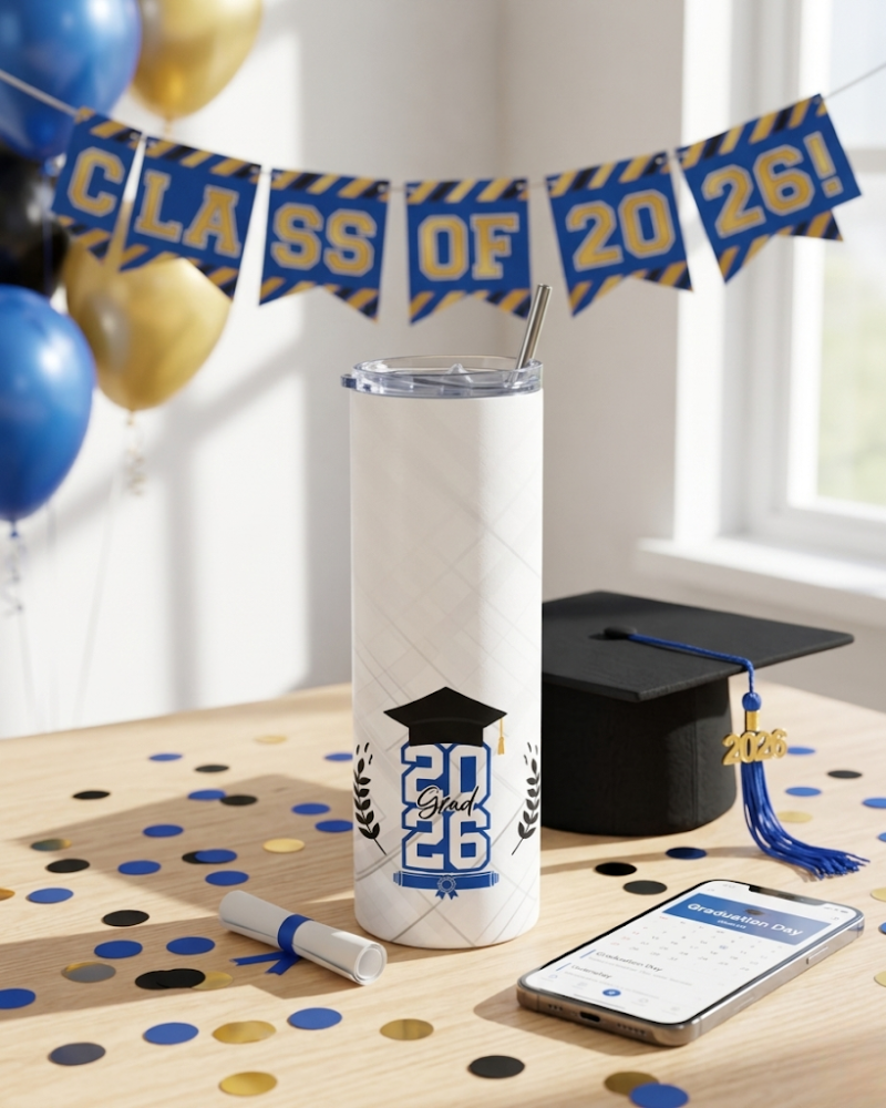 Personalized Summit Series graduation tumbler with custom school colors and Class of 2026 design