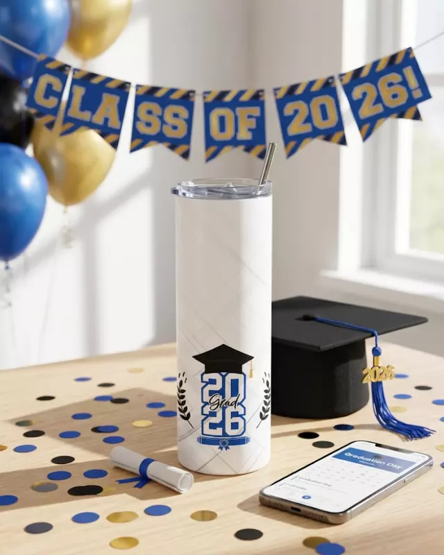 Personalized Summit Series graduation tumbler with custom school colors and Class of 2026 design