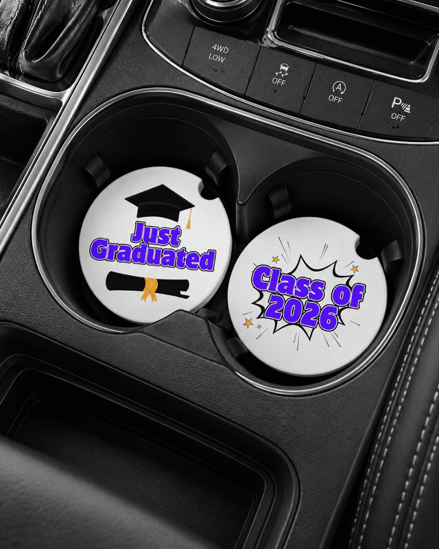 Summit Series Varsity Vehicle Coasters with varsity-style graduation design