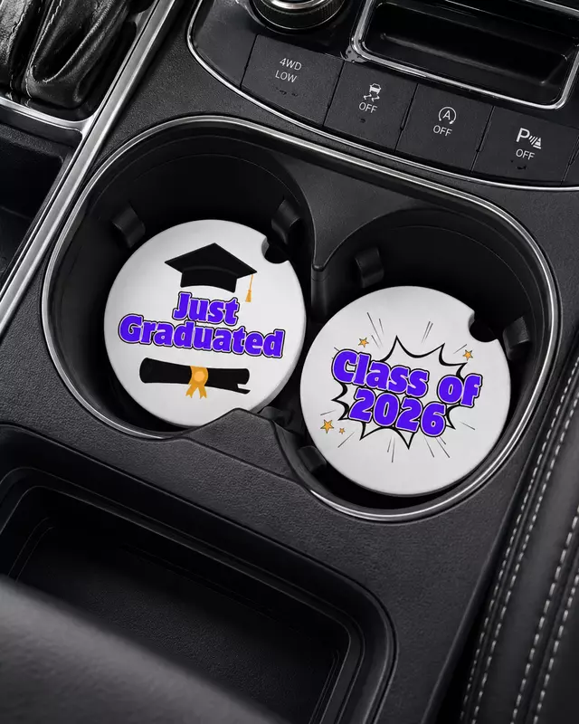 Summit Series Varsity Vehicle Coasters with varsity-style graduation design
