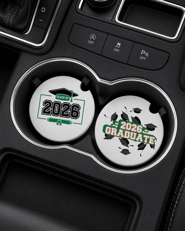 Summit Series Varsity Vehicle Coasters with varsity-style graduation design