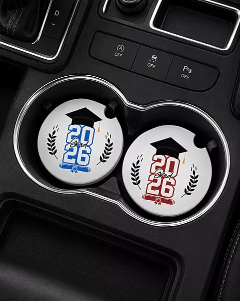 Summit Series Varsity Vehicle Coasters with varsity-style graduation design