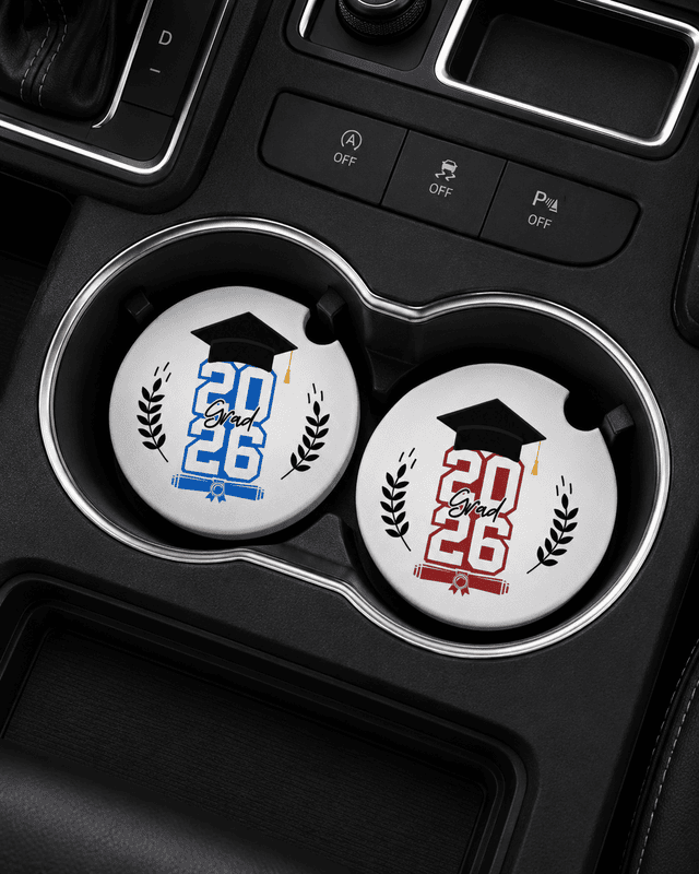 Summit Series Varsity Vehicle Coasters with varsity-style graduation design