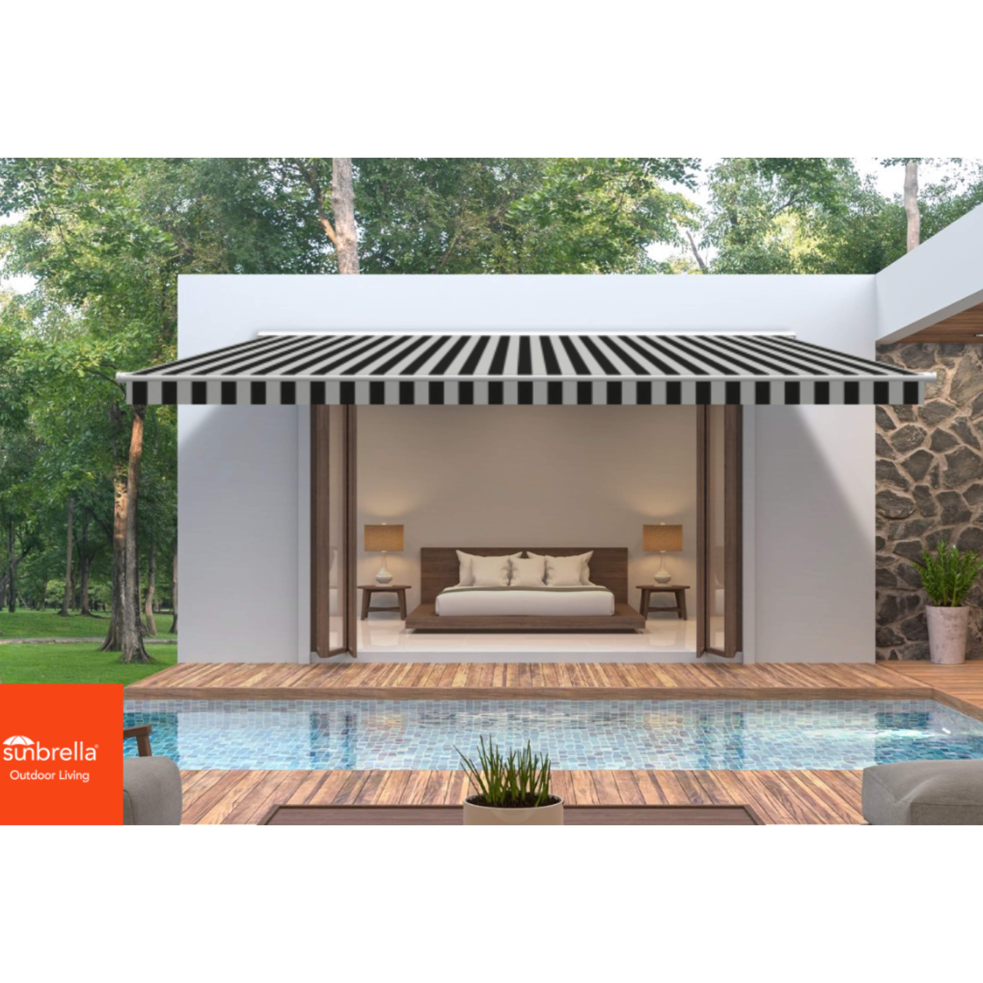 Beaufort Black/White 6 Bar Sunbrella Shade SKU 5704-0000