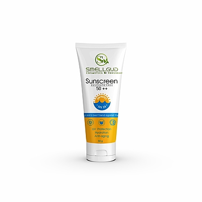 Smellgud Cosmetics Sunscreen SPF 50 PA++++ | Clinically Tested Lightweight with Multi-Vitamins | No White Cast | Broad Spectrum Niacinamide Sunscreen For Oily Skin, Dry Skin | For Women & Men | 50g