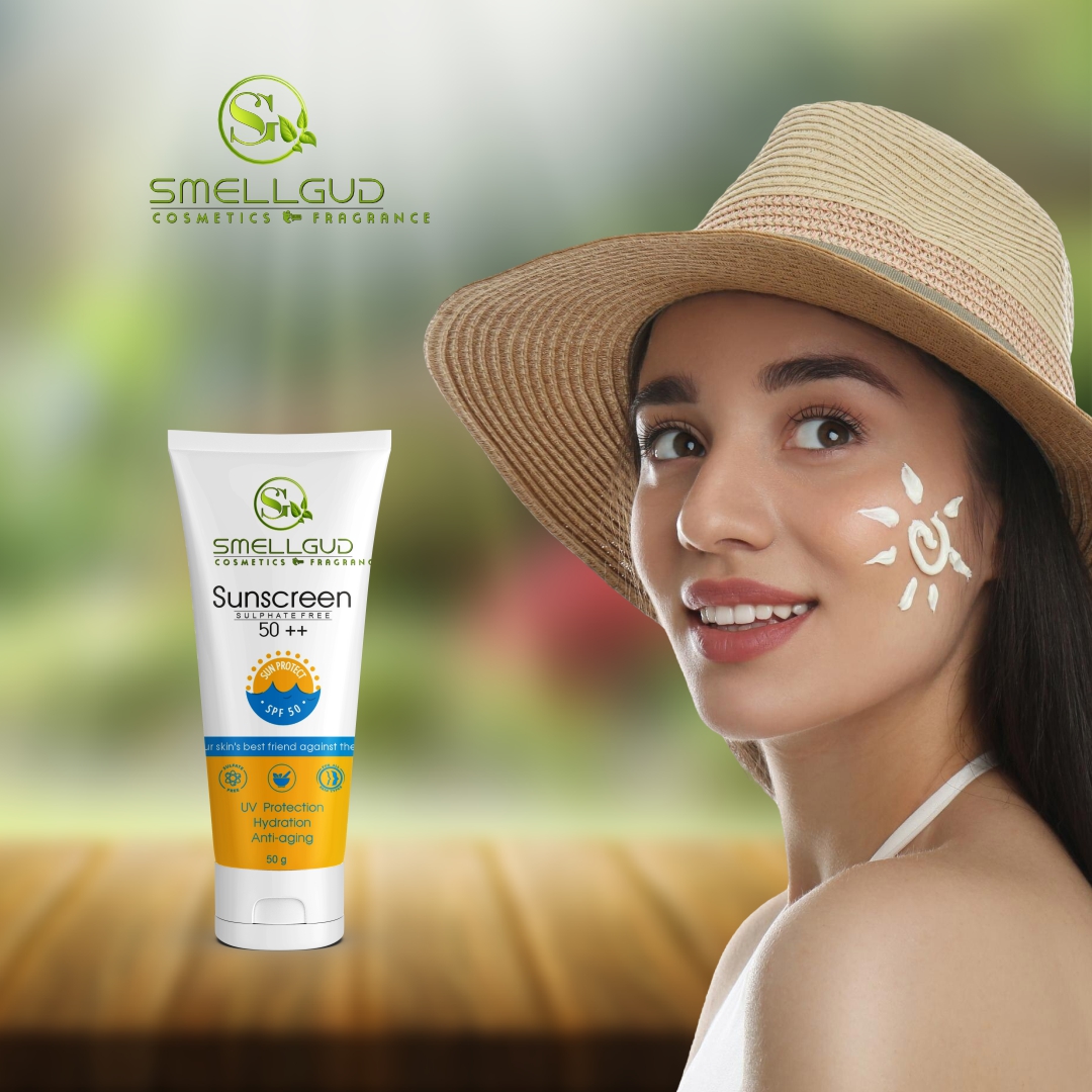 Smellgud Cosmetics Sunscreen SPF 50 PA++++ | Clinically Tested Lightweight with Multi-Vitamins | No White Cast | Broad Spectrum Niacinamide Sunscreen For Oily Skin, Dry Skin | For Women & Men | 50g