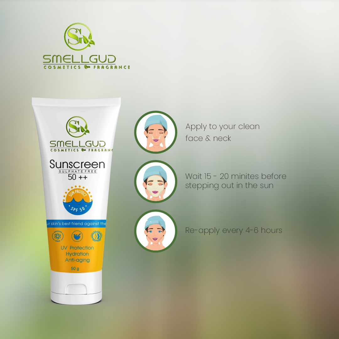 Smellgud Cosmetics Sunscreen SPF 50 PA++++ | Clinically Tested Lightweight with Multi-Vitamins | No White Cast | Broad Spectrum Niacinamide Sunscreen For Oily Skin, Dry Skin | For Women & Men | 50g