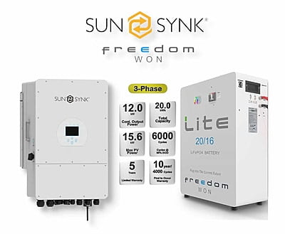 12.0 kW SUNSYNK 3-Phase Hybrid - FREEDOM WON Combo, c/w 20 kWh Floor Standing Lithium Battery