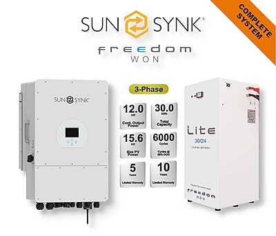 12.0 kW SUNSYNK 3-Phase Hybrid - FREEDOM WON Combo, c/w 30.0 kWh Lithium Battery