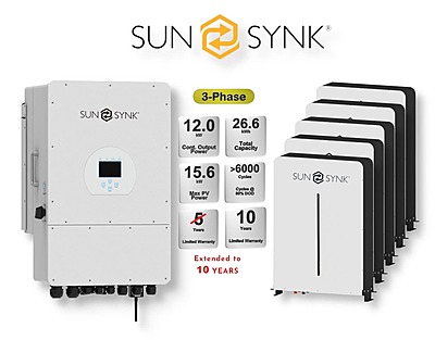 12.0 kW SUNSYNK 3-Phase Hybrid - SUNSYNK Combo, c/w 5 x 5.32 G kWh Lithium Batteries